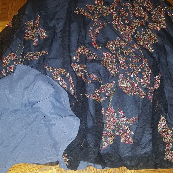 NEW French Connection Tulle Midi Skirt 4 Black holiday party flow sparkly sequin - Picture 5 of 6